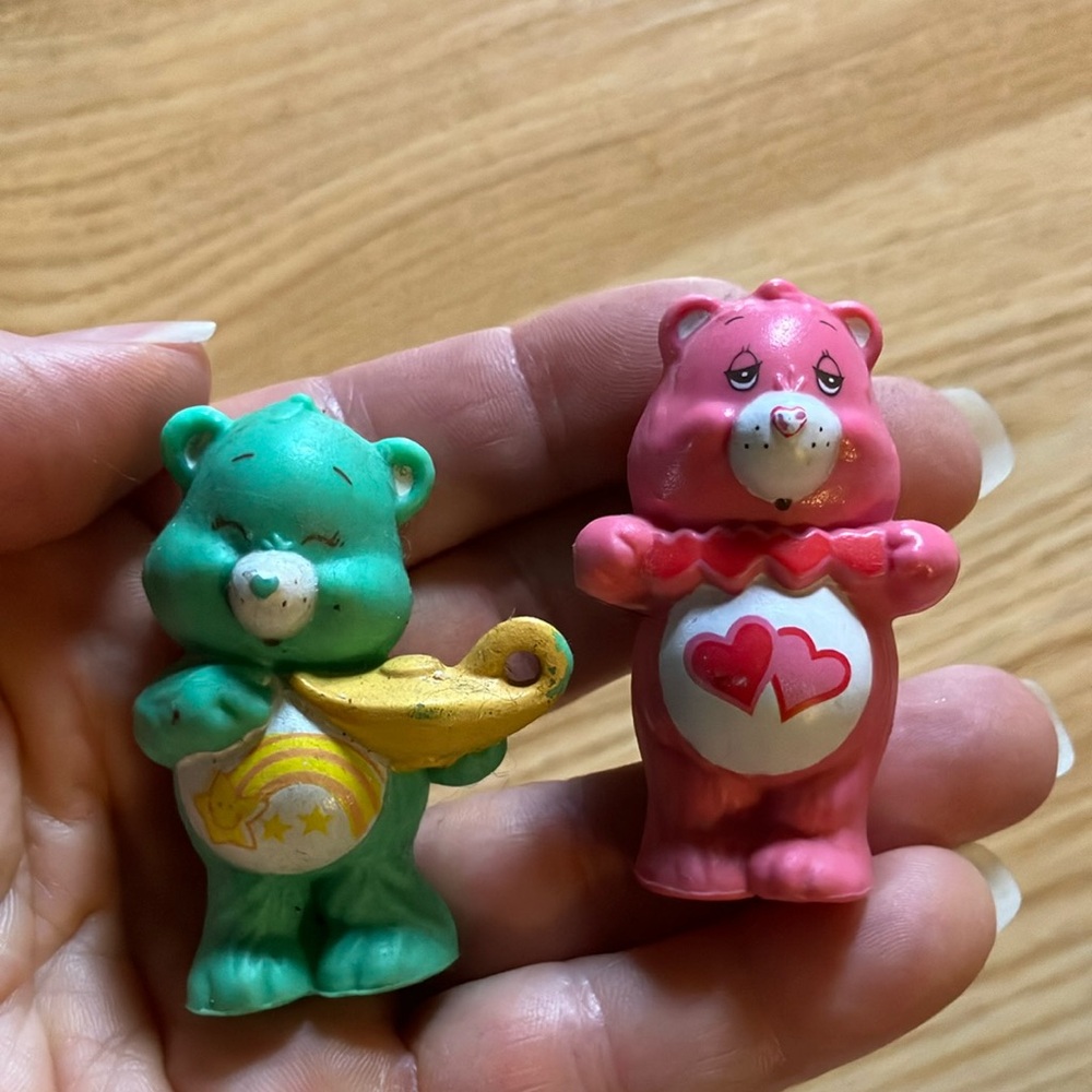 Vintage Green and Pink Bear Figurines